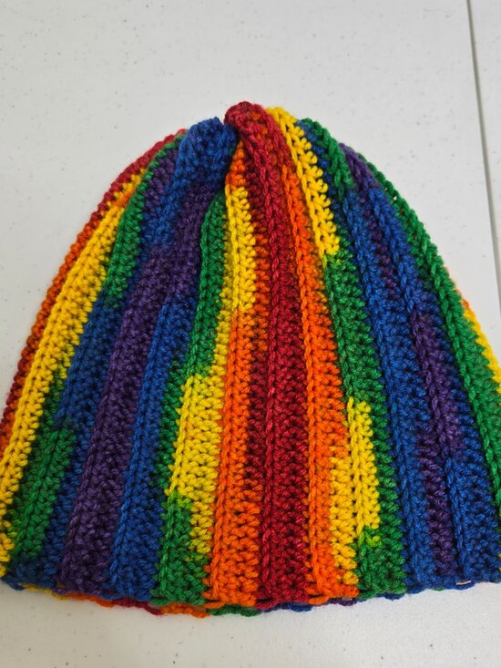 Hand-Crocheted Rainbow Beanie, Pride Striped Hat, Acrylic Yarn, Festival Wear main image 13